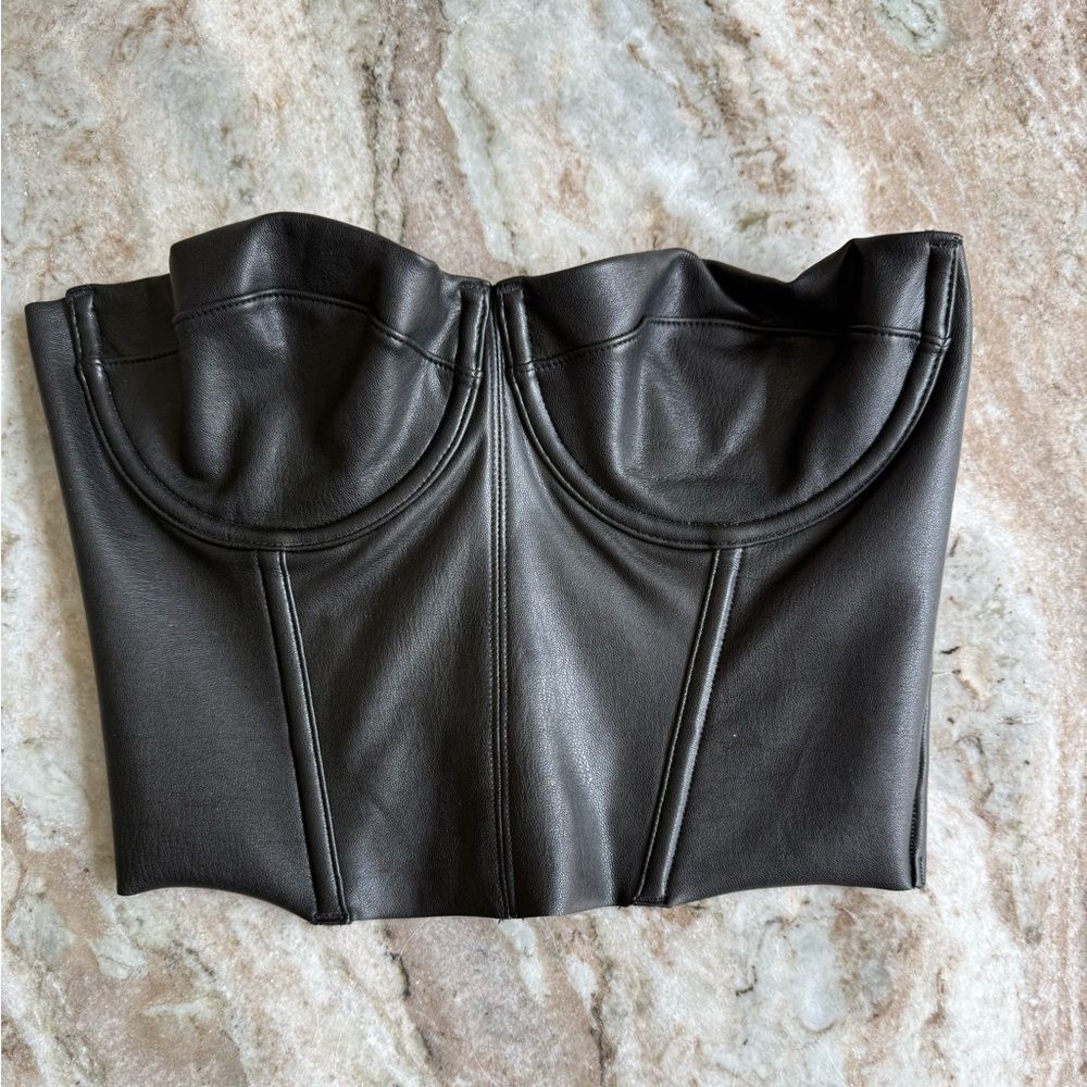 Skims Rare black Grunge leather structured cups corset XS